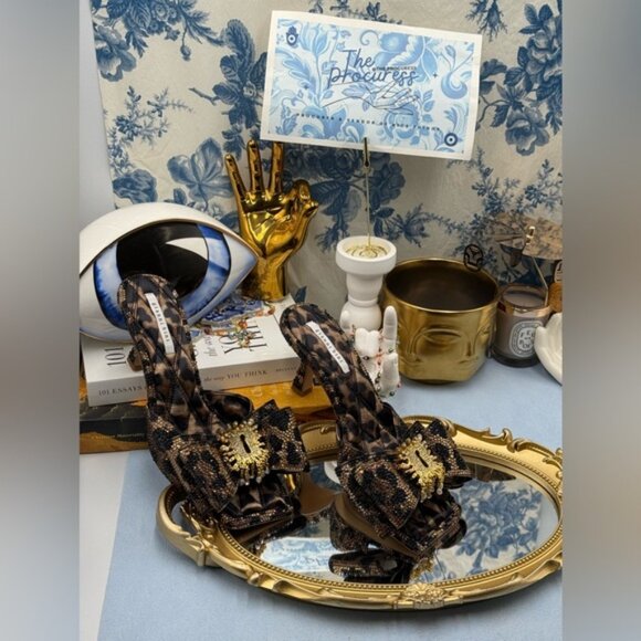 🆕 GIANNI BINI 🧿NWOB PeekaTwo Leopard Print Crystal Keyhole Ornament Sandal Sz7 - Picture 2 of 16